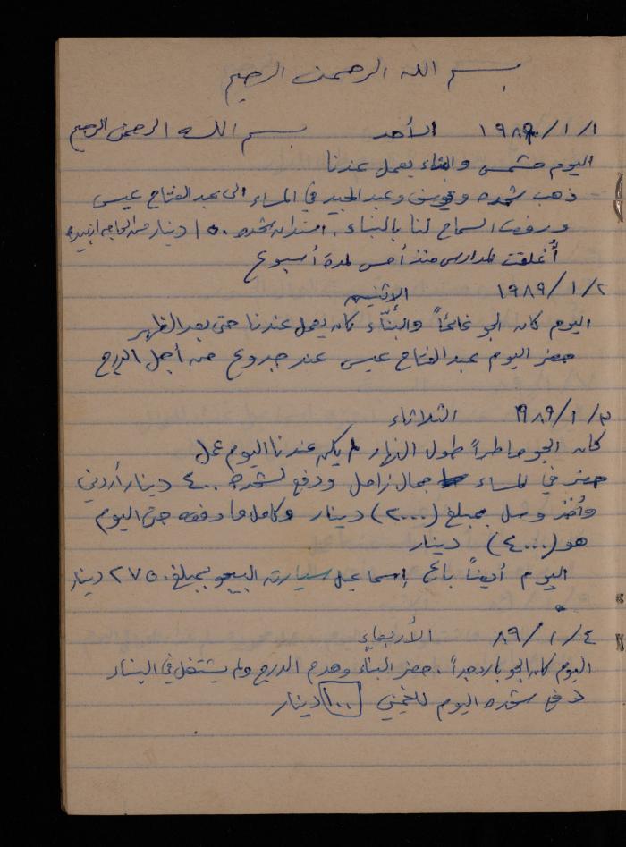 دفتر يوميات فضية الدرابيع، دورا- الخليل، 1989