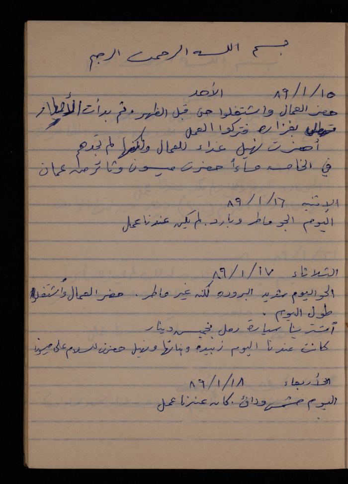دفتر يوميات فضية الدرابيع، دورا- الخليل، 1989