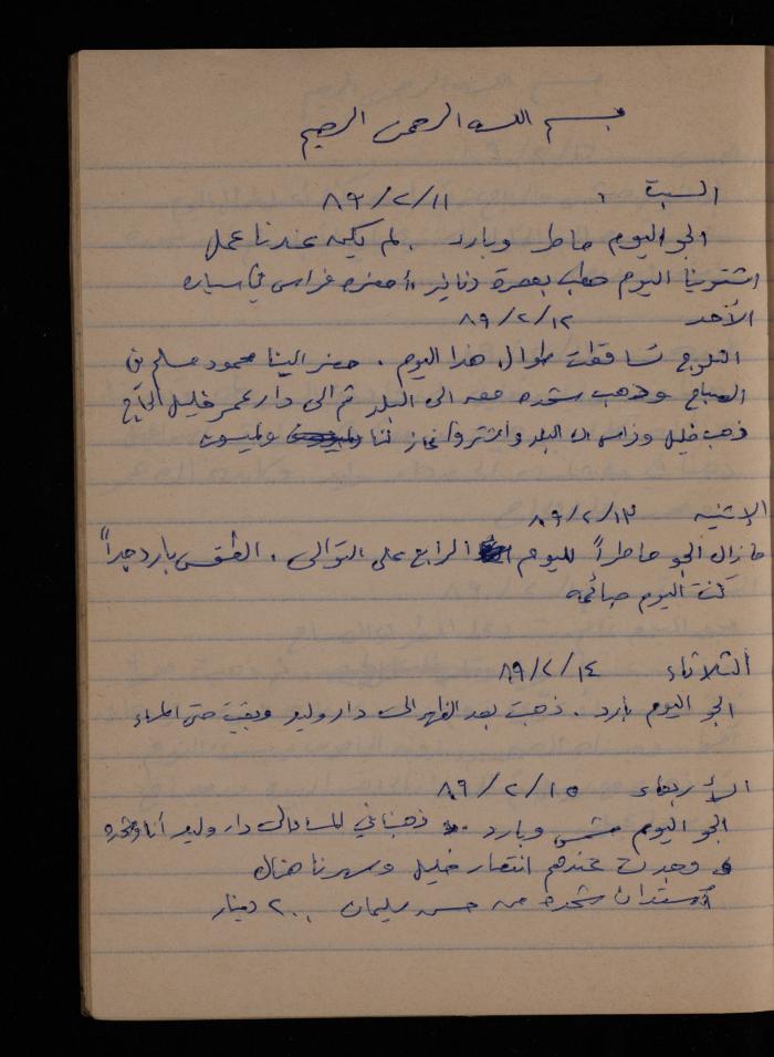دفتر يوميات فضية الدرابيع، دورا- الخليل، 1989