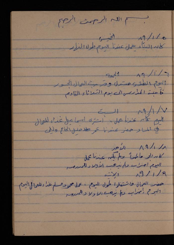 دفتر يوميات فضية الدرابيع، دورا- الخليل، 1989