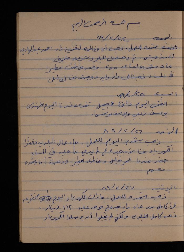دفتر يوميات فضية الدرابيع، دورا- الخليل، 1989