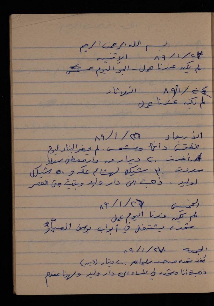 دفتر يوميات فضية الدرابيع، دورا- الخليل، 1989