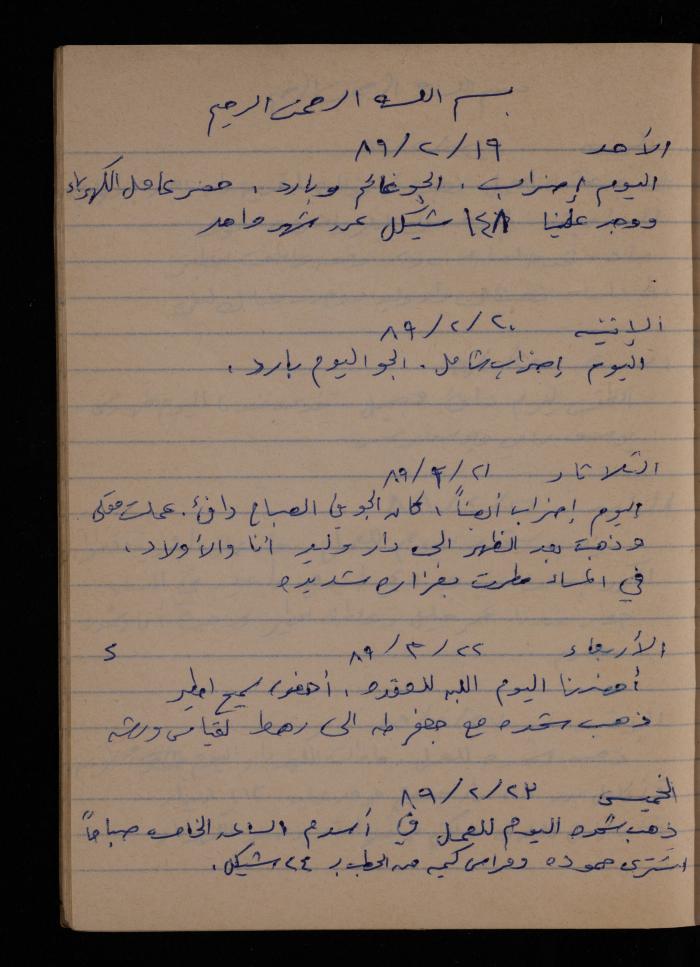 دفتر يوميات فضية الدرابيع، دورا- الخليل، 1989