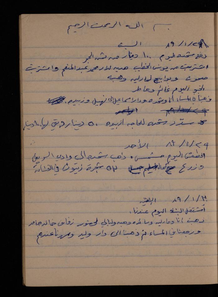 دفتر يوميات فضية الدرابيع، دورا- الخليل، 1989