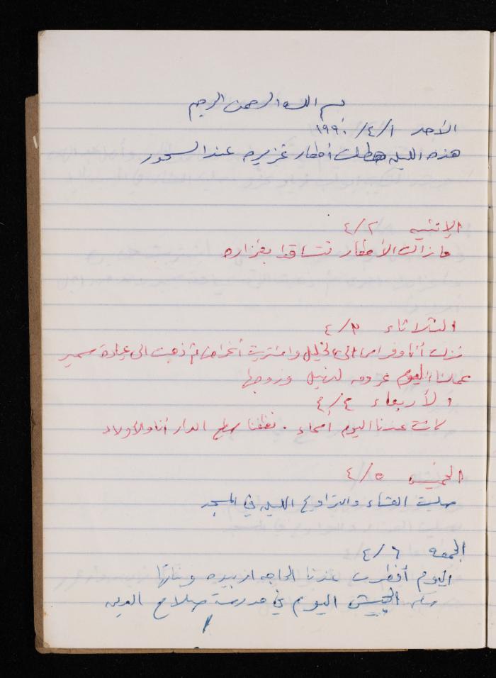 The Diary of Fadeyyeh Darabe, Dura- Hebron, 1990