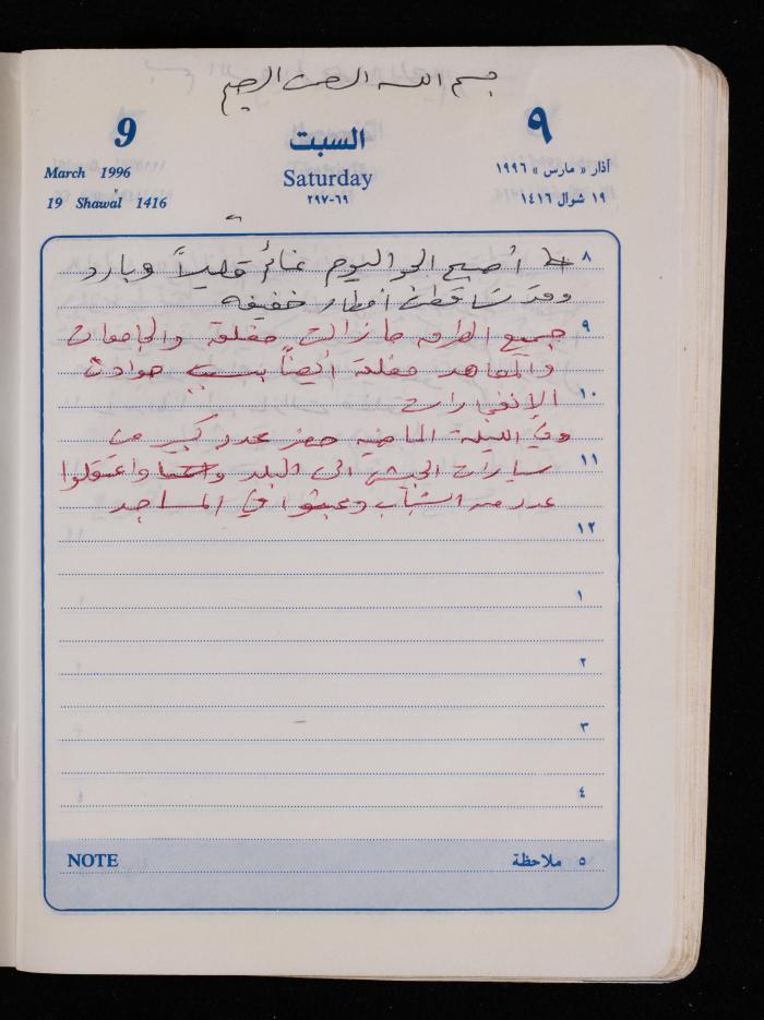 دفتر يوميات فضية الدرابيع، دورا- الخليل، 1996