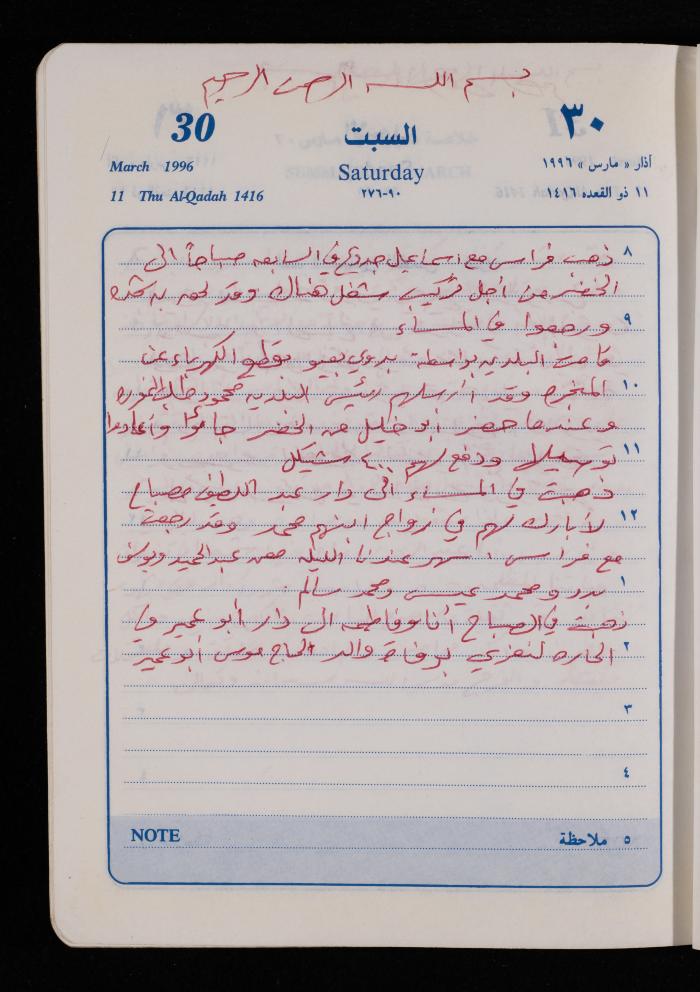 دفتر يوميات فضية الدرابيع، دورا- الخليل، 1996