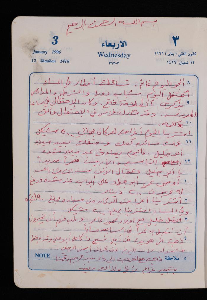 دفتر يوميات فضية الدرابيع، دورا- الخليل، 1996