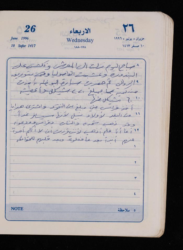 دفتر يوميات فضية الدرابيع، دورا- الخليل، 1996