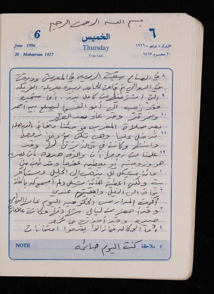 دفتر يوميات فضية الدرابيع، دورا- الخليل، 1996