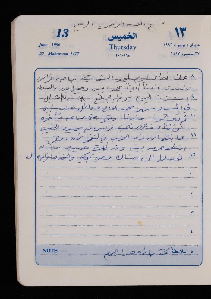دفتر يوميات فضية الدرابيع، دورا- الخليل، 1996