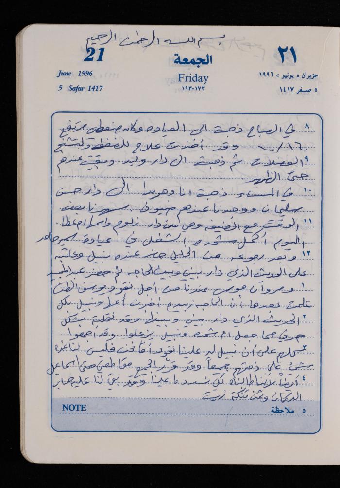 دفتر يوميات فضية الدرابيع، دورا- الخليل، 1996