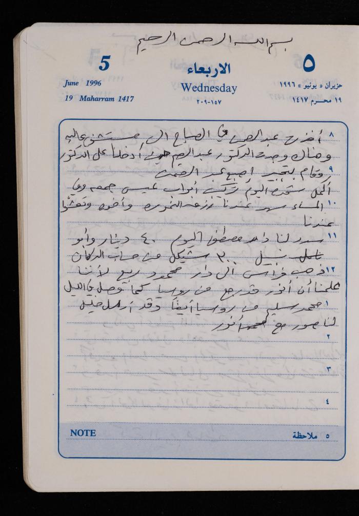 دفتر يوميات فضية الدرابيع، دورا- الخليل، 1996