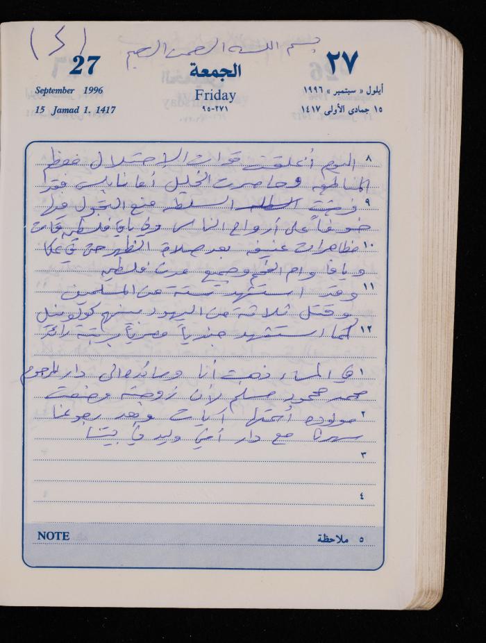 دفتر يوميات فضية الدرابيع، دورا- الخليل، 1996
