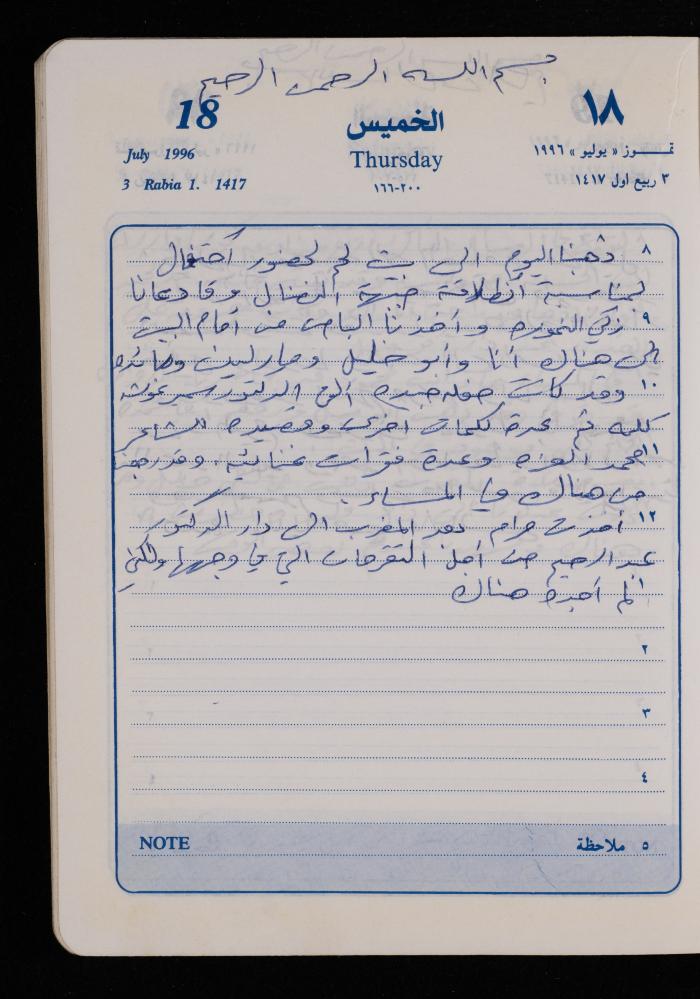 دفتر يوميات فضية الدرابيع، دورا- الخليل، 1996