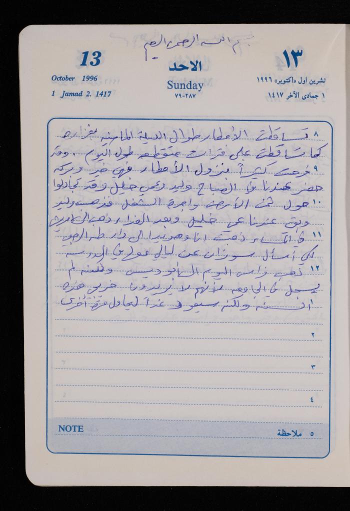 دفتر يوميات فضية الدرابيع، دورا- الخليل، 1996