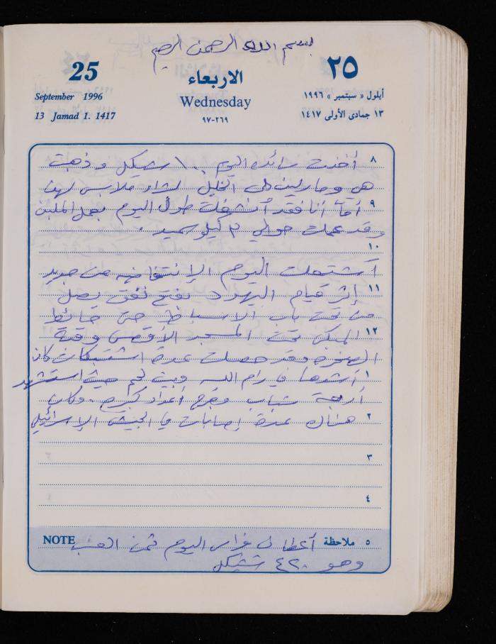 دفتر يوميات فضية الدرابيع، دورا- الخليل، 1996