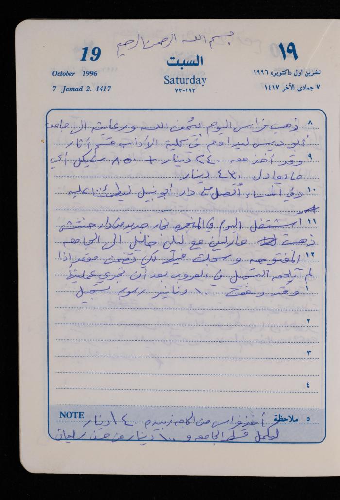 دفتر يوميات فضية الدرابيع، دورا- الخليل، 1996