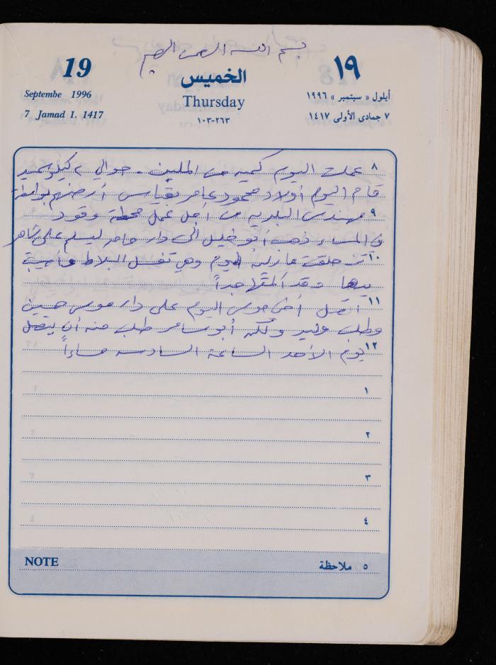 دفتر يوميات فضية الدرابيع، دورا- الخليل، 1996