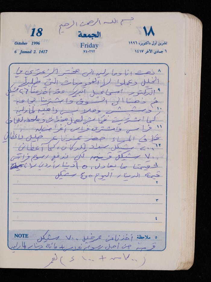 دفتر يوميات فضية الدرابيع، دورا- الخليل، 1996