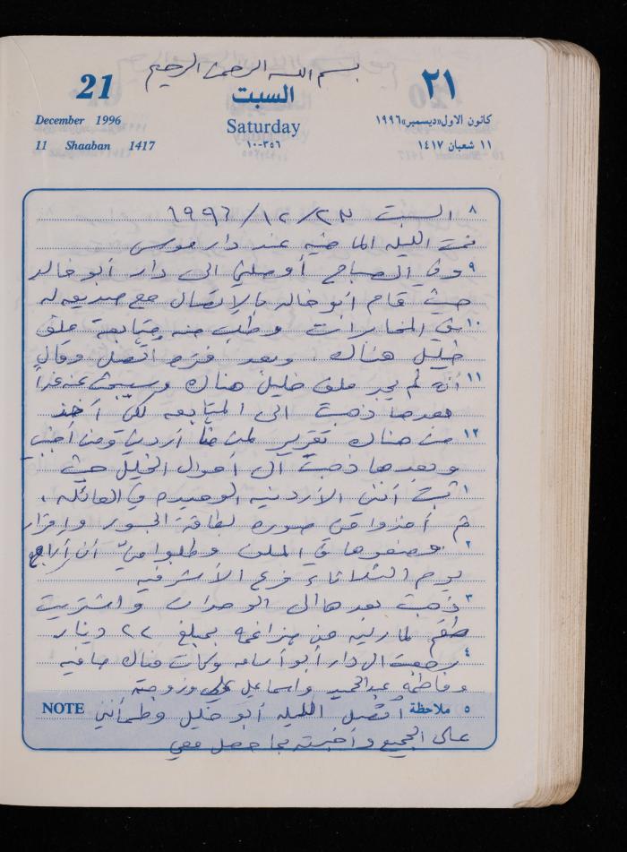 دفتر يوميات فضية الدرابيع، دورا- الخليل، 1996