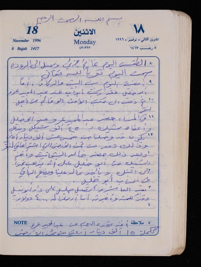 دفتر يوميات فضية الدرابيع، دورا- الخليل، 1996