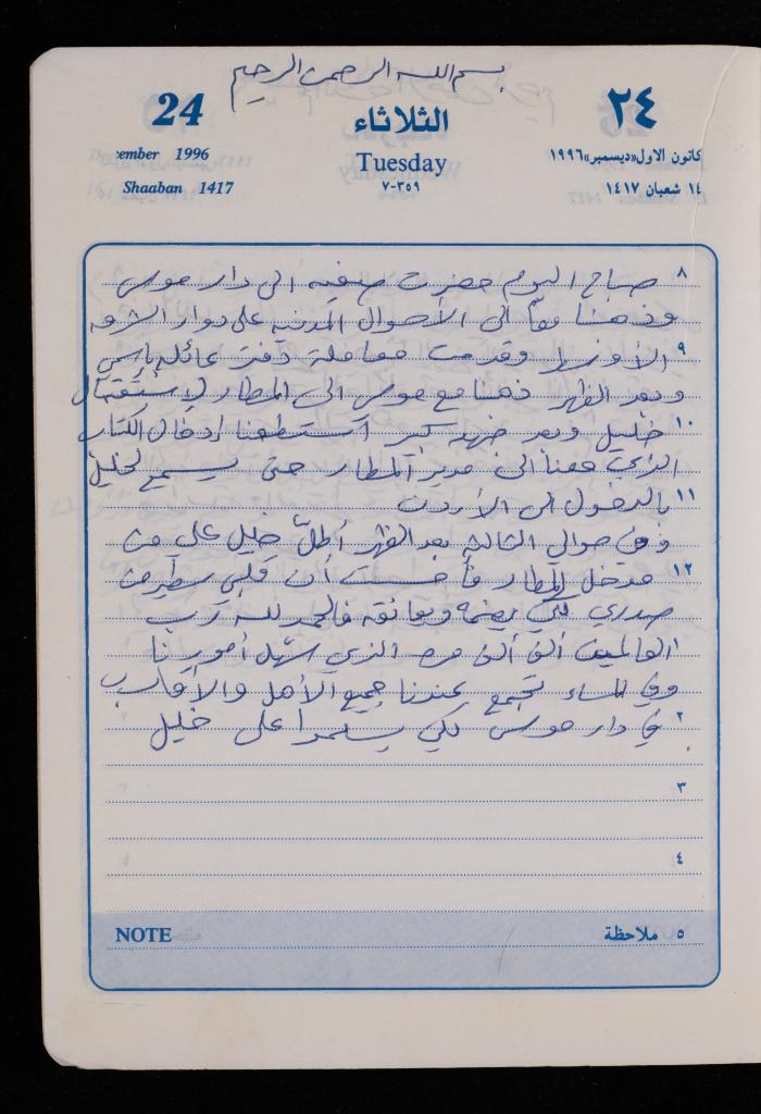 دفتر يوميات فضية الدرابيع، دورا- الخليل، 1996