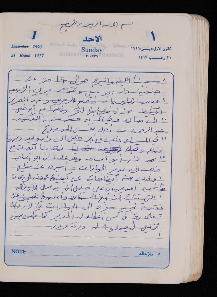 دفتر يوميات فضية الدرابيع، دورا- الخليل، 1996