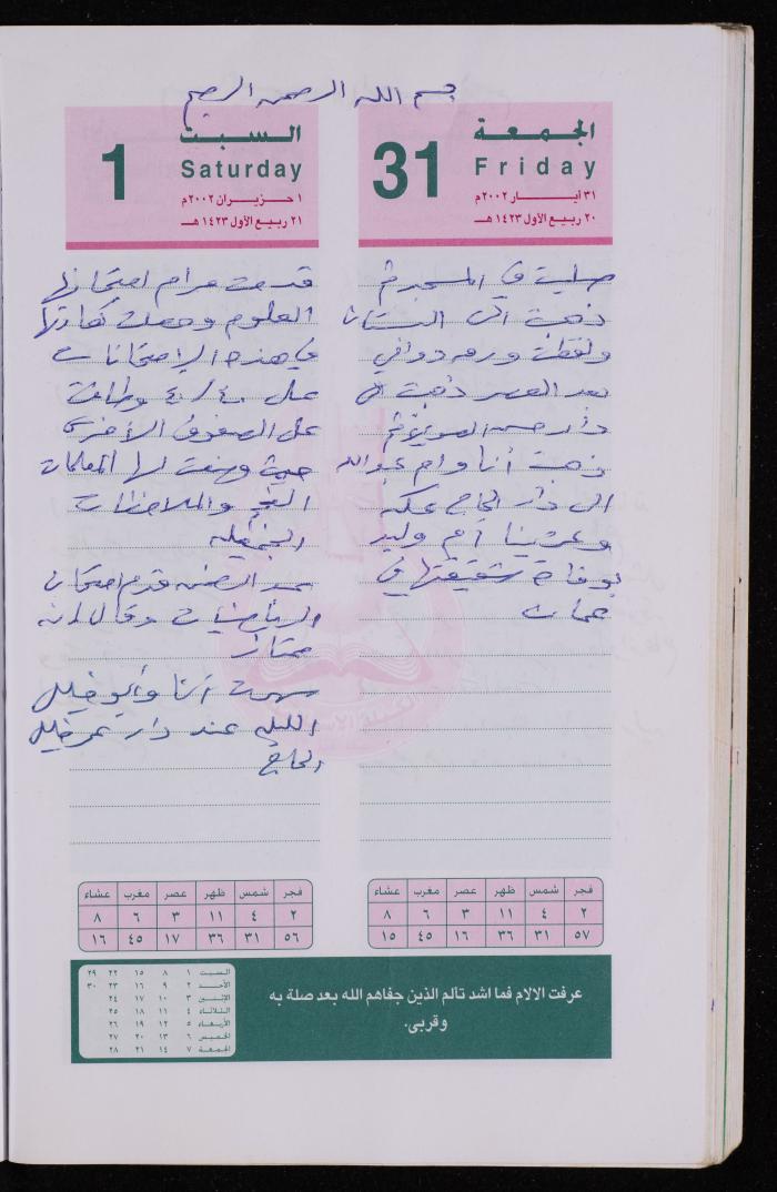 دفتر يوميات فضية الدرابيع، دورا- الخليل، 2002