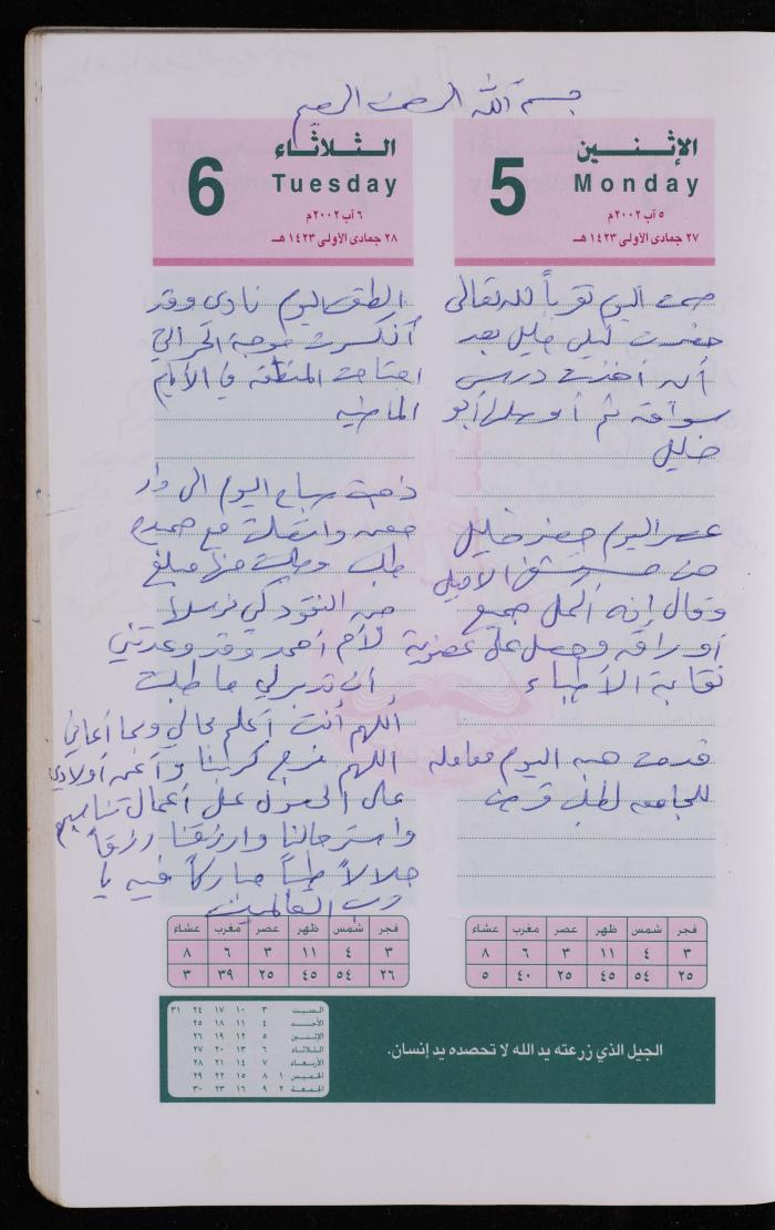 دفتر يوميات فضية الدرابيع، دورا- الخليل، 2002
