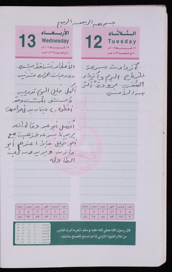 دفتر يوميات فضية الدرابيع، دورا- الخليل، 2002