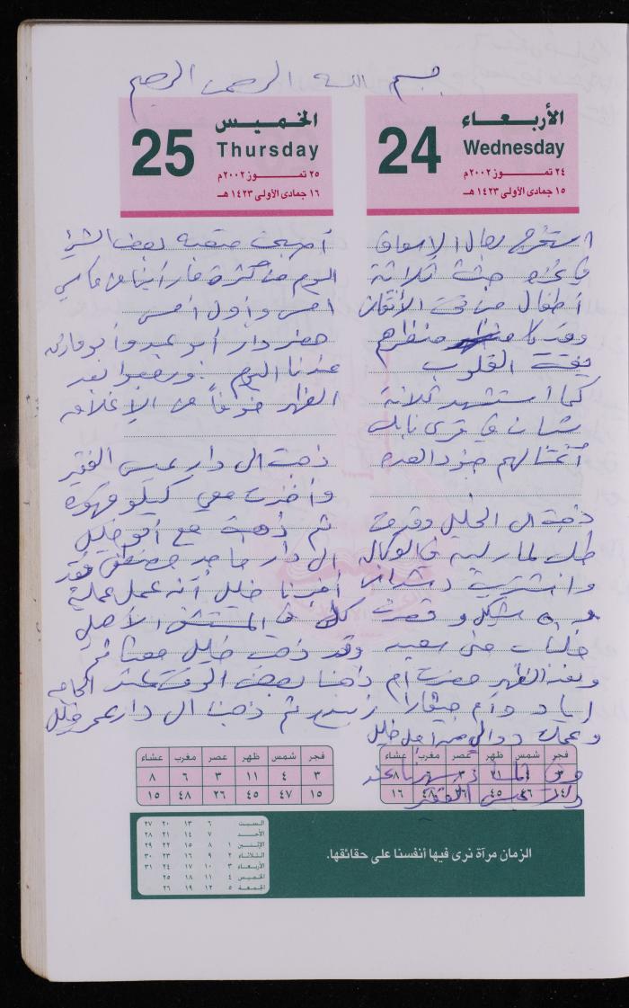 دفتر يوميات فضية الدرابيع، دورا- الخليل، 2002