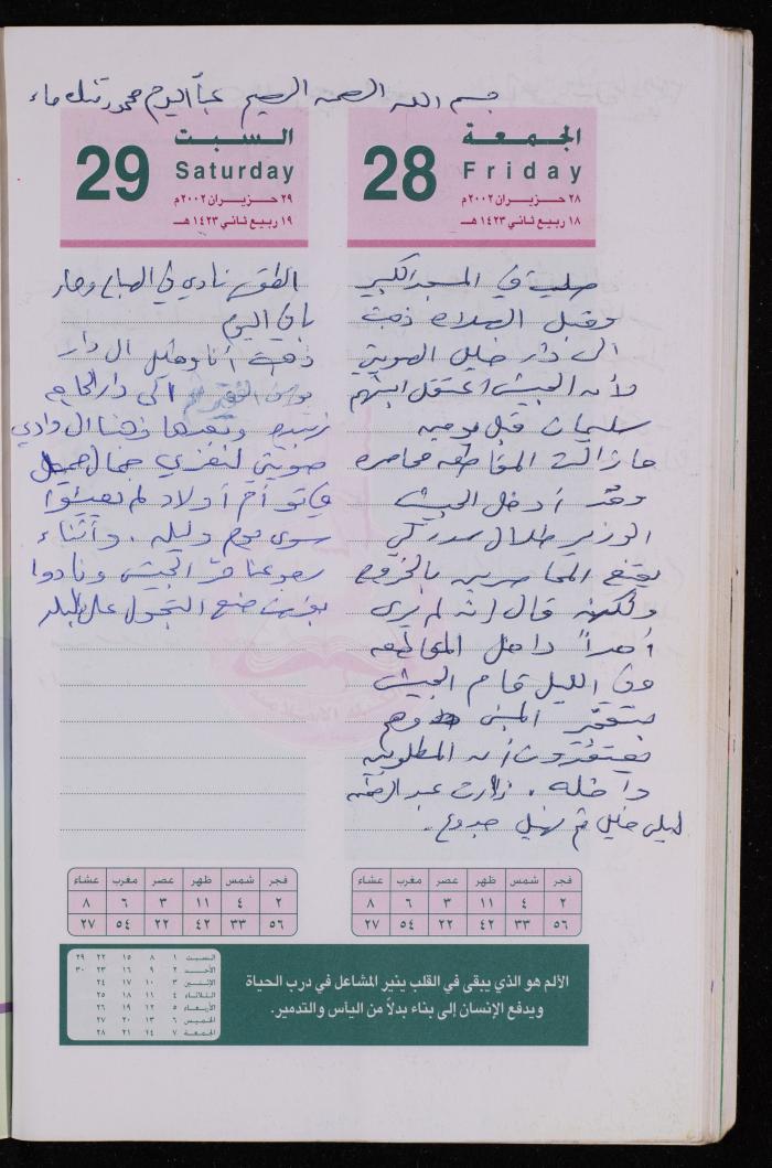 دفتر يوميات فضية الدرابيع، دورا- الخليل، 2002