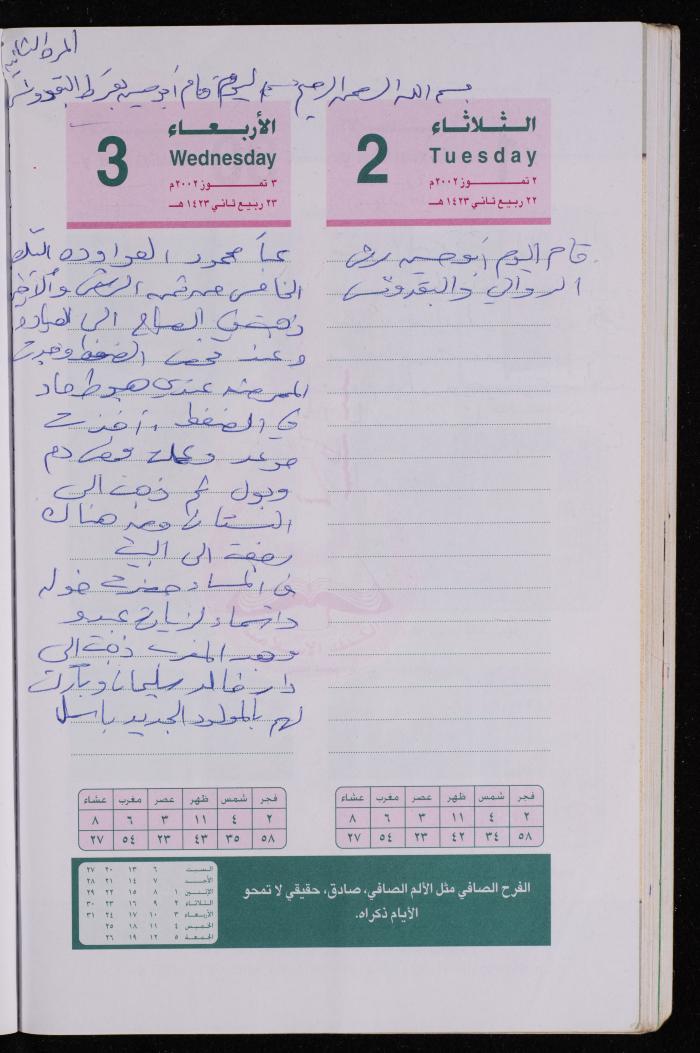 دفتر يوميات فضية الدرابيع، دورا- الخليل، 2002