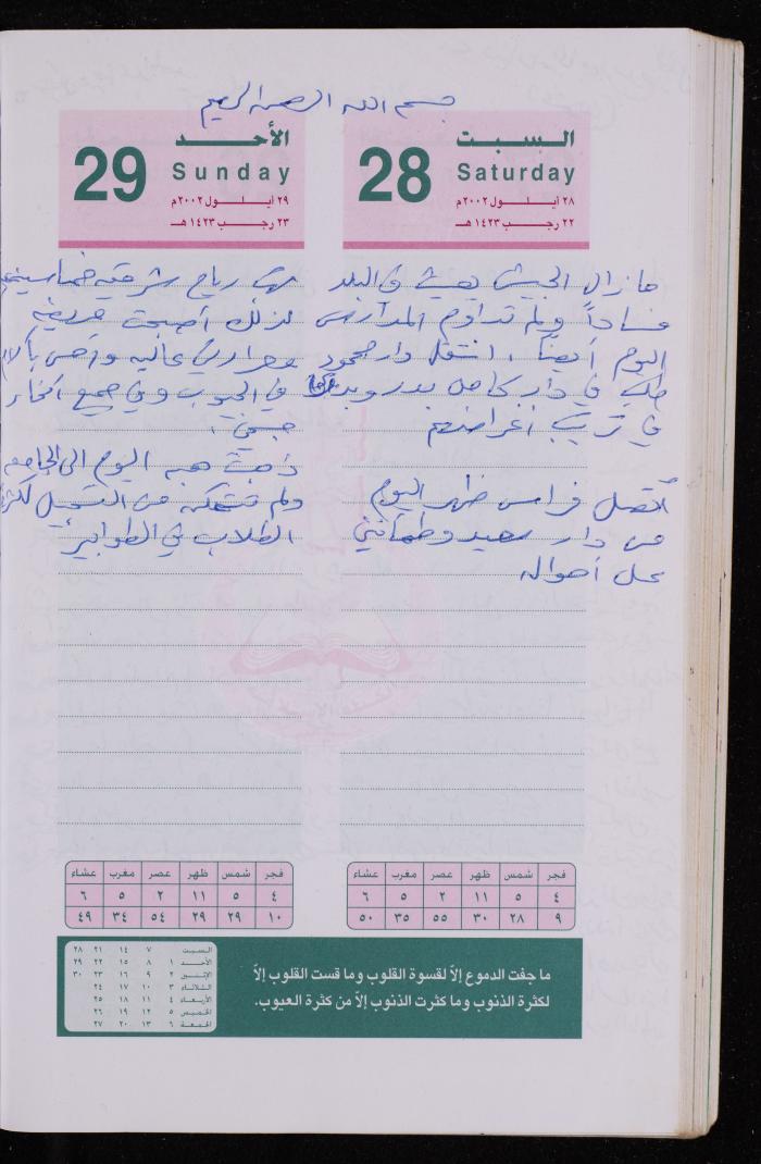 دفتر يوميات فضية الدرابيع، دورا- الخليل، 2002