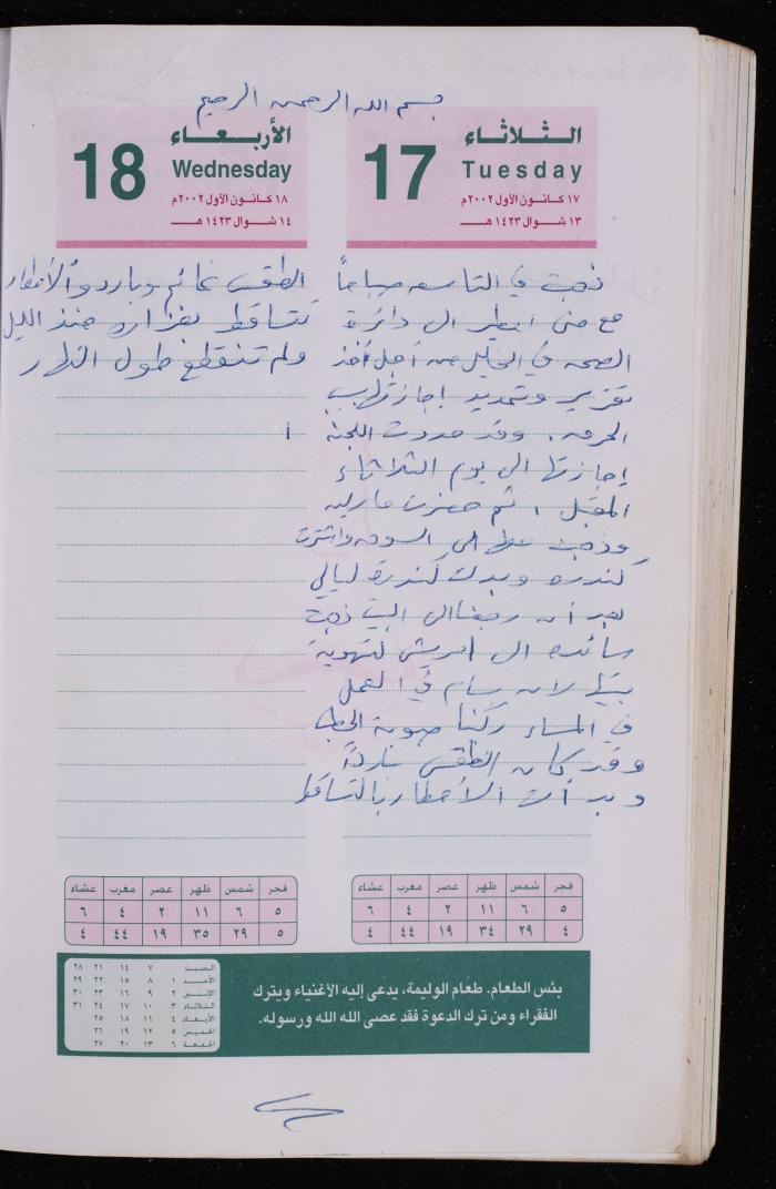 دفتر يوميات فضية الدرابيع، دورا- الخليل، 2002