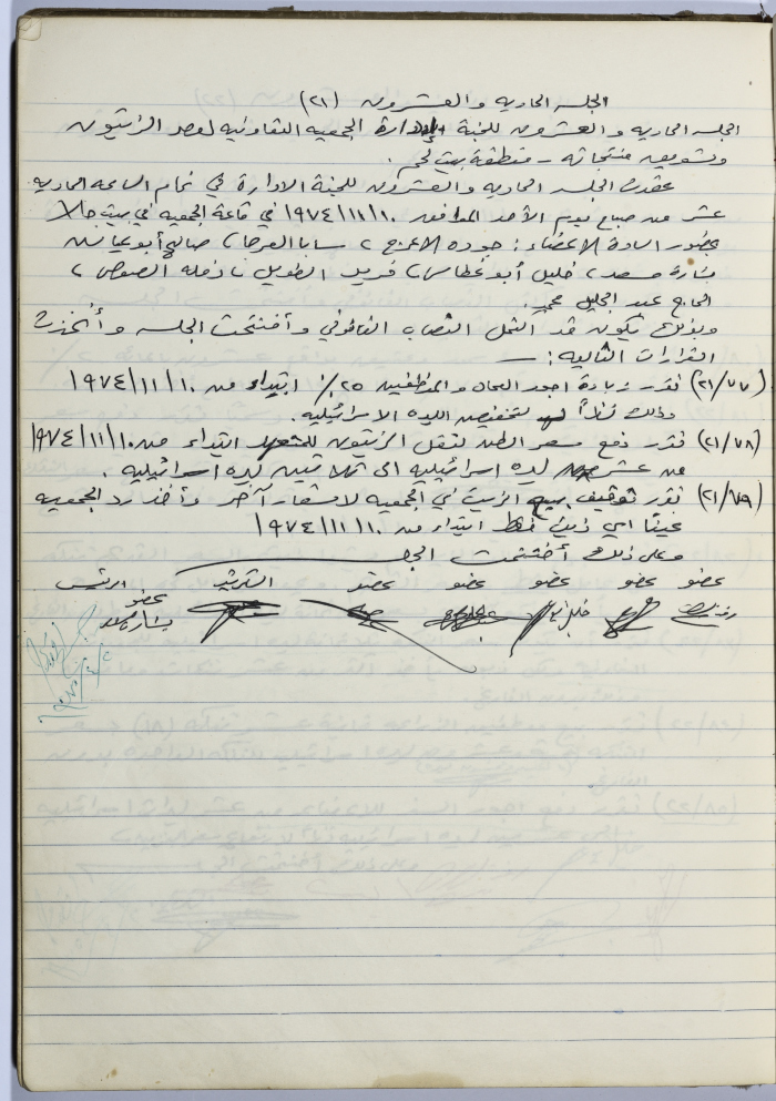 Minutes of Session No. 21 of the Management Committee of the Cooperative Society for Olive Pressing in Beit Jala - 1974
