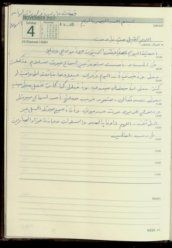 دفتر يوميات فضية الدرابيع، دورا- الخليل، 2007
