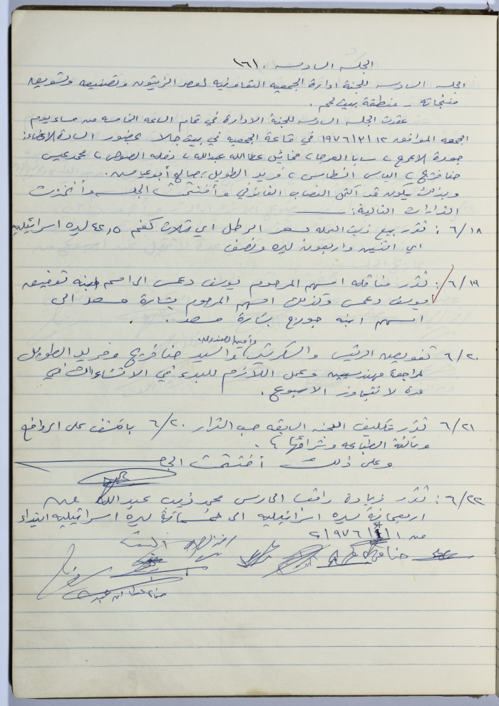 Minutes of Session No. 6 of the Management Committee of the Cooperative Society for Olive Pressing in Beit Jala - 1976