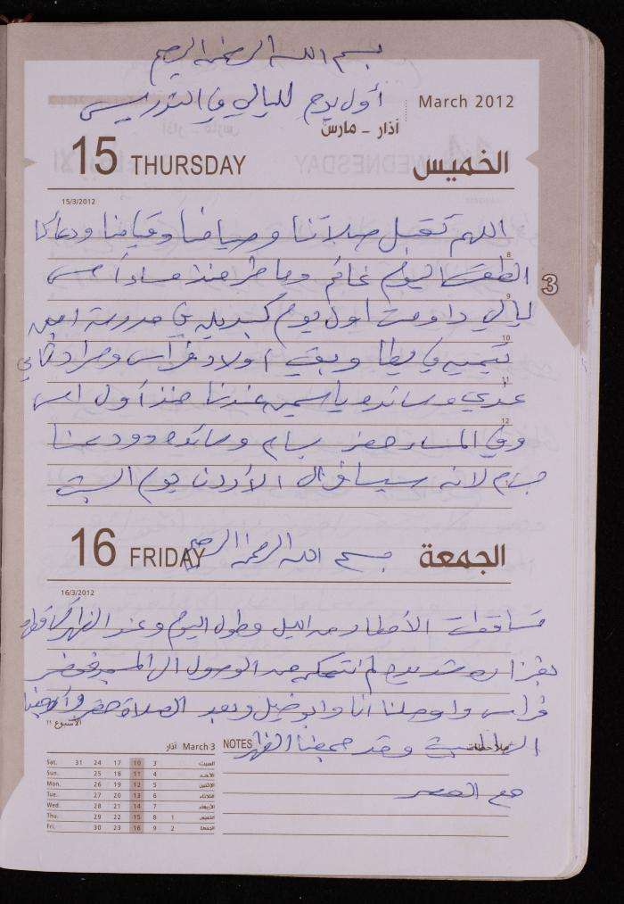 دفتر يوميات فضية الدرابيع، دورا- الخليل، 2012