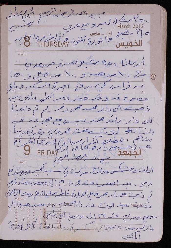 دفتر يوميات فضية الدرابيع، دورا- الخليل، 2012