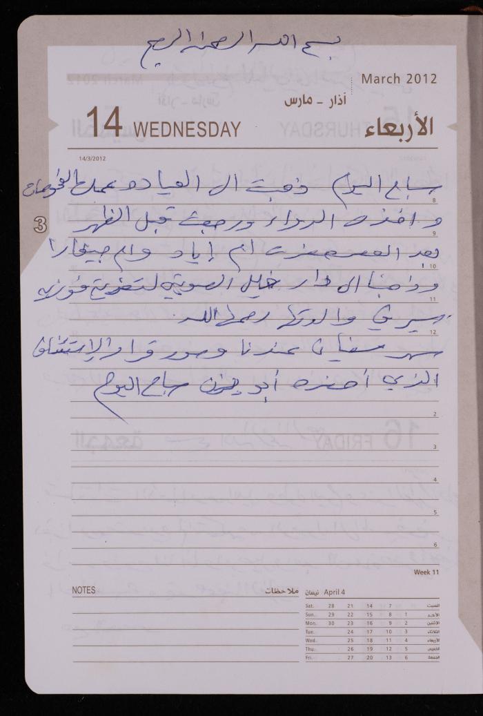 دفتر يوميات فضية الدرابيع، دورا- الخليل، 2012