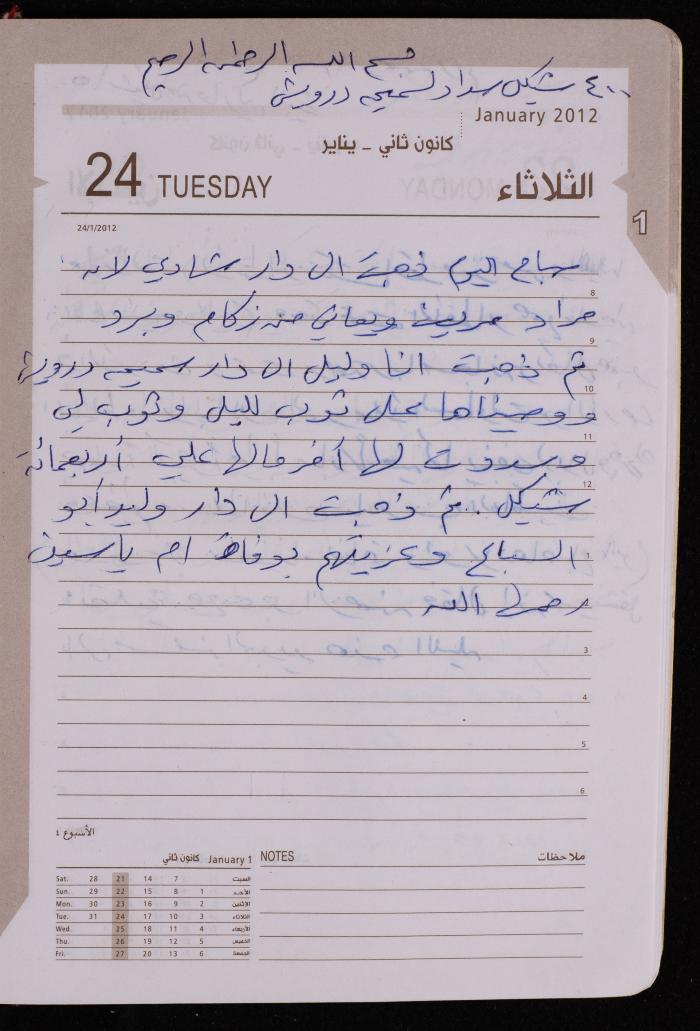 دفتر يوميات فضية الدرابيع، دورا- الخليل، 2012