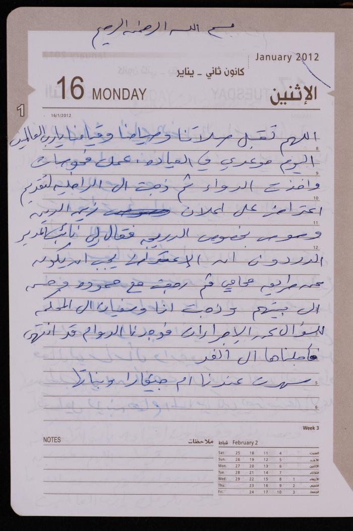 دفتر يوميات فضية الدرابيع، دورا- الخليل، 2012