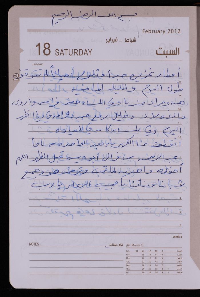 دفتر يوميات فضية الدرابيع، دورا- الخليل، 2012