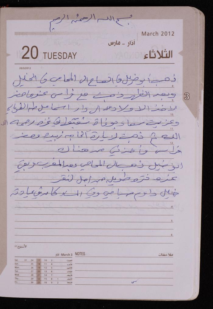 دفتر يوميات فضية الدرابيع، دورا- الخليل، 2012