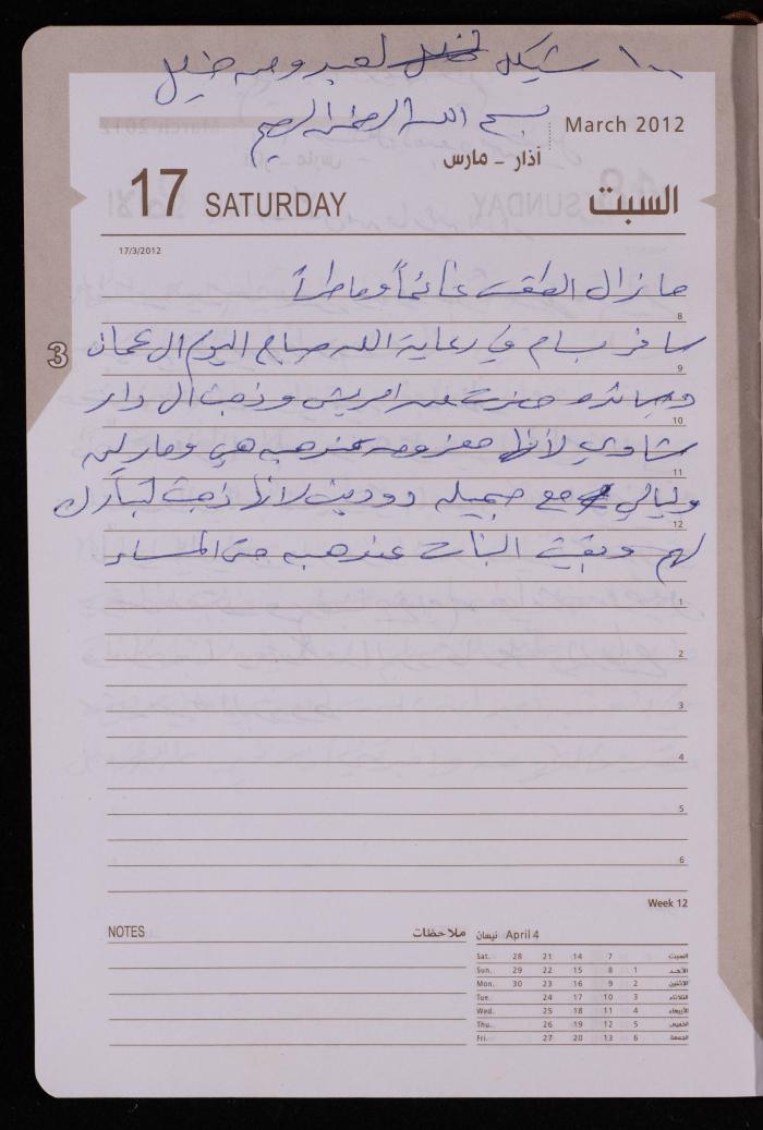 دفتر يوميات فضية الدرابيع، دورا- الخليل، 2012