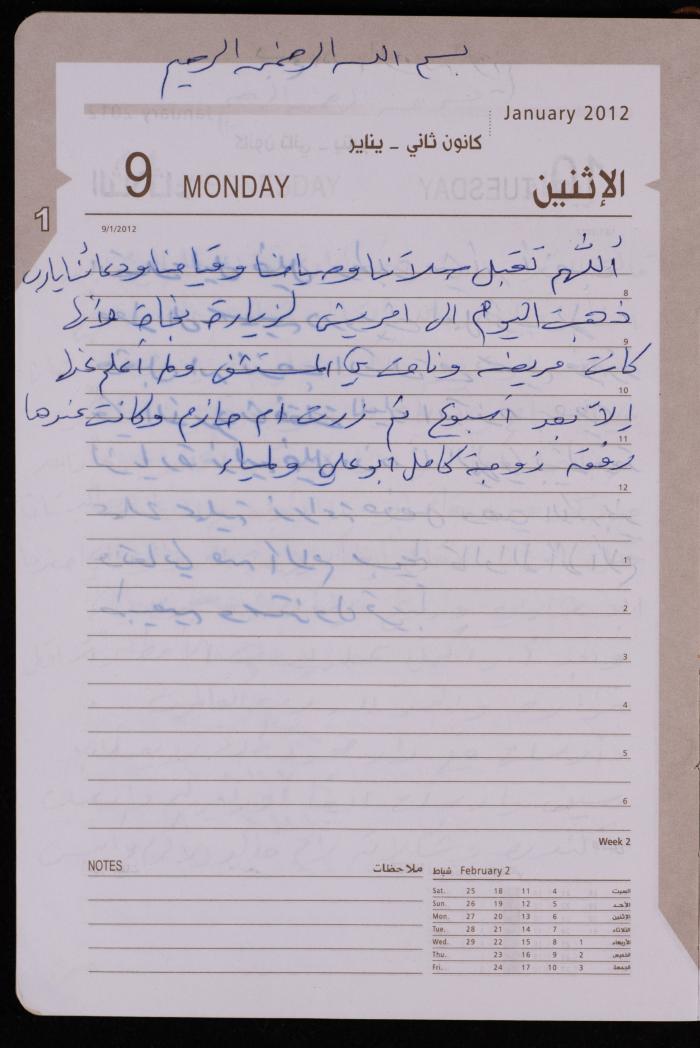 دفتر يوميات فضية الدرابيع، دورا- الخليل، 2012