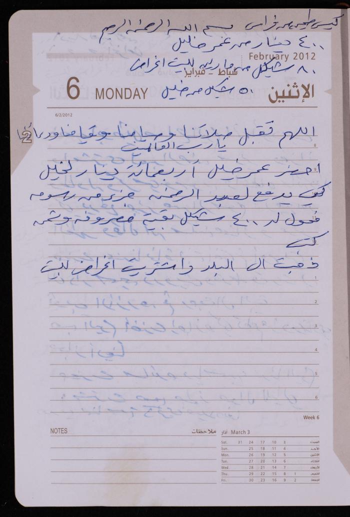 دفتر يوميات فضية الدرابيع، دورا- الخليل، 2012