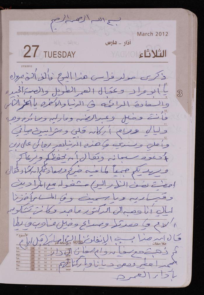 دفتر يوميات فضية الدرابيع، دورا- الخليل، 2012